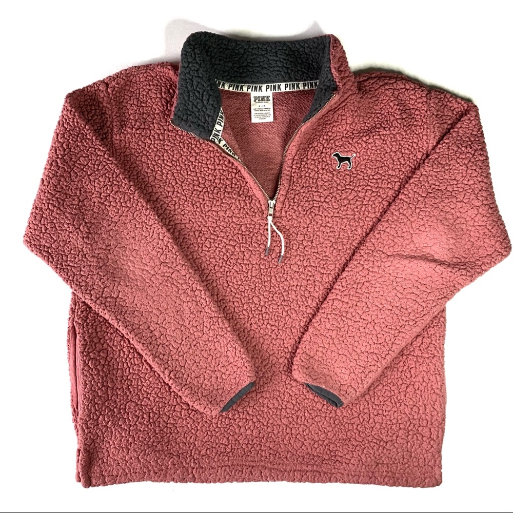 Vintage Victoria's Secret PINK Quarter Zip Fuzzy Sherpa Pullover